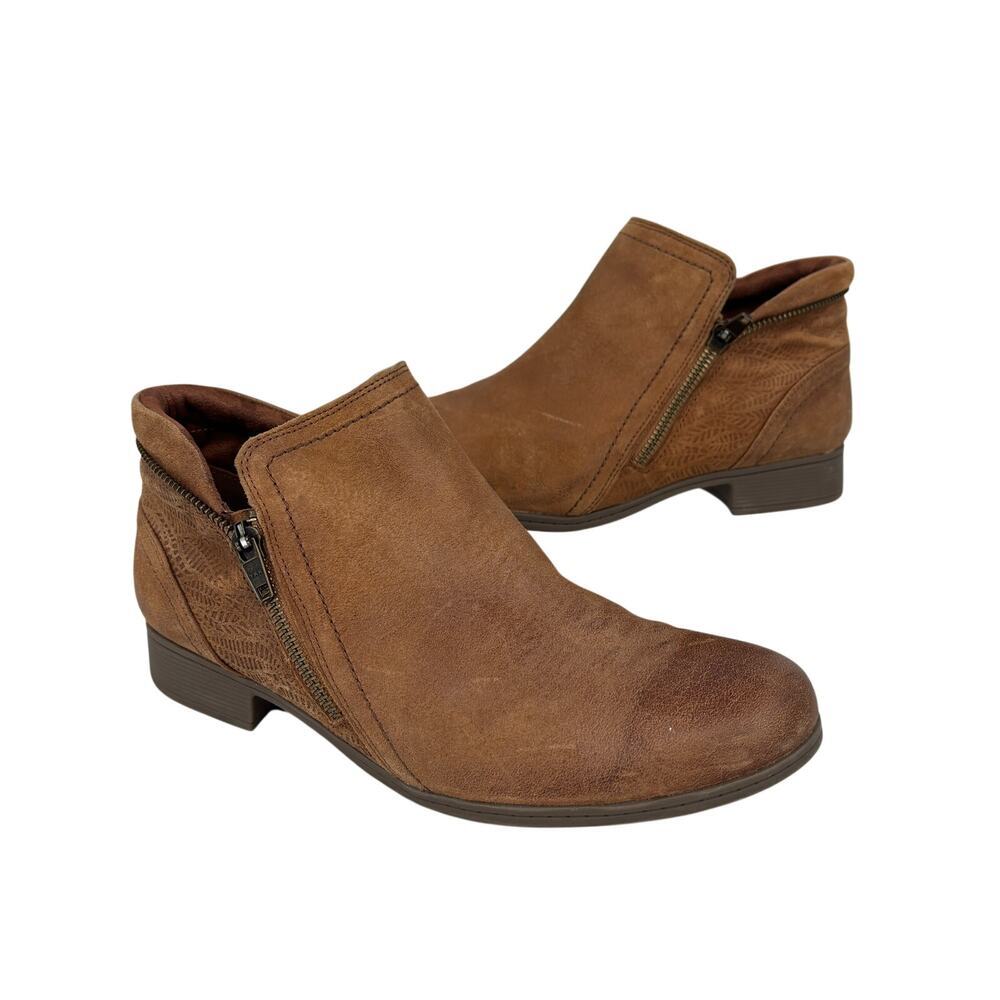 Cobb Hill Rockport Crosbie Ankle Bootie Size 9 Brown Suede Leather Side Zip Boot